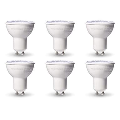 Amazon Basics MR16 LED Light Bulb, 50W Equivalent, Energy Efficient 7W, GU10 Base, Warm White 3000K, Dimmable, 10,000 Hour Lifetime, 6-Pack