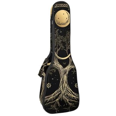 Ukulele Case Concert Size Aesthetic Tree of Life with Moon Phase Boho Style Ukulele Padded Bag Backpack with Storage and Thick Handle