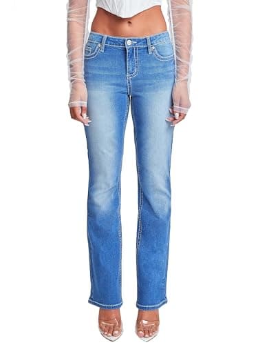 YMI Jeans Women's Heavy Stitch Bootcut Jeans with Embroidered Pockets, C Sky Blue, 13
