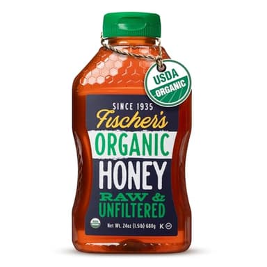 Fischer's 100% Organic Honey, USDA Certified, 24 Oz – Pure, Raw & Unfiltered Honey – All-Natural Sweetener – Rich Flavor Profile, Packed with Nutrients