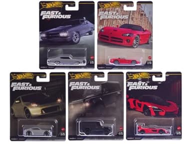 Hot Wheels Fast & Furious Premium Die-Cast Cars Bundle, 5-Pack Set, 1970 Chevelle SS, Dodge Viper, Nissan 370Z, Land Rover Defender, McLaren Senna HNW46-956J