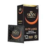 SKYN Elite Large Non-Latex Lubricated Condoms, 12 Count, Comfortable and Smooth Lubricated Condoms, Triple Tested (Pack of 1)