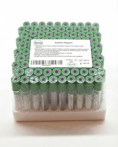 Blood Collection Tubes 5mL – Heparin Vacuum Tubes – Veterinary Blood Draw & Specimen Collection Tubes – 100 Pack Diagnostic Laboratory Tubes for Animal Clinic & Veterinary Hospital