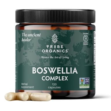 TRIBE ORGANICS Boswellia Serrata Complex Supplement for Joint Support, Muscle Relief - Vegetarian Non-GMO 120 Capsules, High Potency - Boswellin Super with Ginger Extract & Black Pepper - 420mg