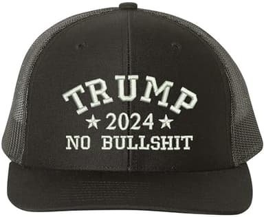 Generic Trump 2024 NBS Embroidered Richadson Brand One Size Fits All Structured Trucker Hat (Polycotton, Black/White)