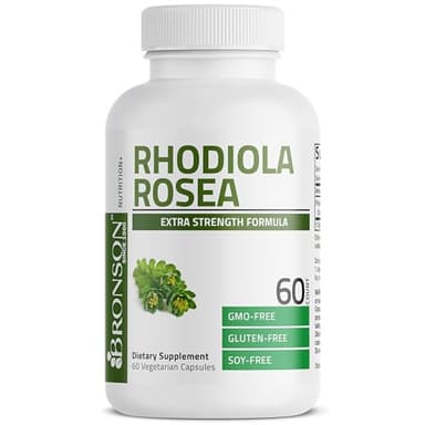 Bronson Rhodiola Rosea Vegetarian Capsules - Adaptogenic Herb - Brain, Stress & Mood Support - Non-GMO, 60 Count