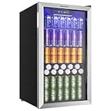 EUHOMY Beverage Refrigerator and Cooler, 126 Can Mini fridge with Glass Door, Small Refrigerator with Adjustable Shelves for Soda Beer or Wine, Perfect for Home/Bar/Office, Silver