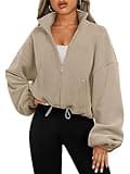 AUTOMET Womens Fleece Jackets Zip Up Oversized Sweatshirts Winter Clothes Long Sleeve Crop Sherpa Fall Outfits Fashion Khaki M
