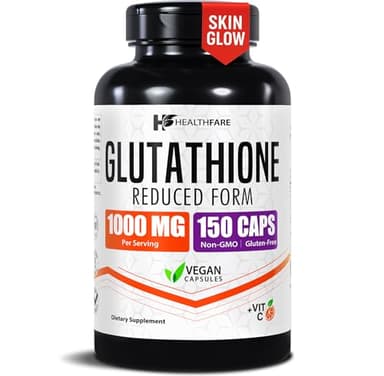 Healthfare Glutathione Supplement 1000mg | Reduced GSH Antioxidant | 98%+ Highly Purified | 150 Vegan Capsules | Immune & Detox Support | Non-GMO, Gluten-Free | Made in USA