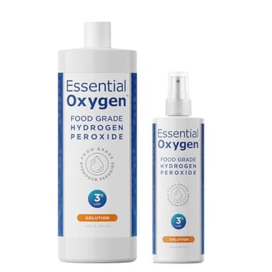 Essential Oxygen, Food Grade Hydrogen Peroxide, 8 + 32 fl oz, Natural Cleaner, 3%, 1 - 8 fl oz spray and 1 - 32 fl oz bottle, Refill, HP (Pack of 2)