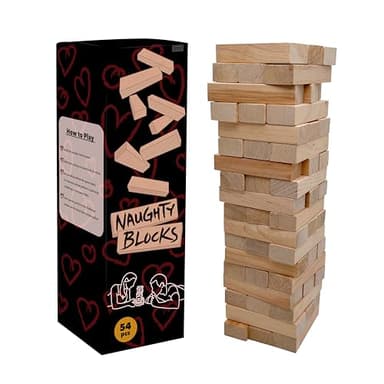 aesthec Naughty Blocks - Adult Couple's Game with 54 Flirty & Fiery Challenges, Wooden Block Stacking Tumbling Tower with Intimate Dares for Date Night Anniversary Birthday Valentines Day