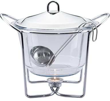 4 Quart Soup Warmer | Soup Tureen for Parties Buffet, Stainless Steel Soup Chafer with Glass Serving Dish and Ladle