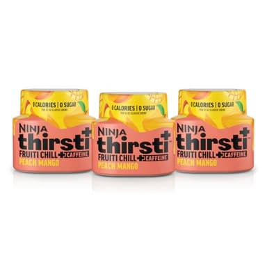 Ninja Thirsti Flavored Water Drops, FRUITI CHILL+ Peach Mango, Bold Fruit Flavor with Caffeine,Sparkling or Still, Zero Calories, Zero Sugar, Makes 17, 12oz drinks, 3 Pack, WCFPCMGAM