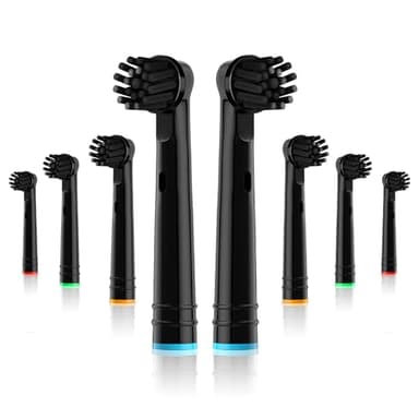 WHUPPSI Bamboo Charcoal Replacement Toothbrush Heads Compatible with Oral-B Braun Electric Toothbrushes, 8PCS, Black,Cross Bristles, Round Head Refills for Pro Series,for Vitality,for Triumph Series