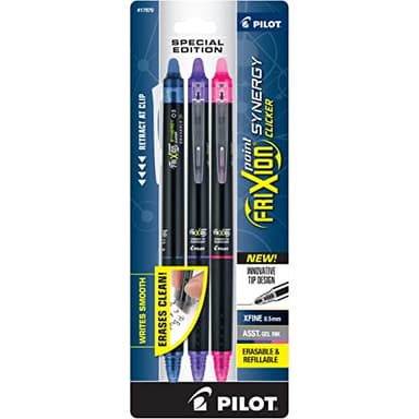 PILOT Frixion Point Synergy Clicker Retractable & Erasable Gel Ink Pens, 0.5mm Extra Fine Point, Assorted Colors, 3-pack