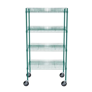 PRO&Family 24" x 36" Mobile Green Epoxy 4-Tier Commercial Drying Rack with Casters – Heavy Duty Wire Shelving for Dish Drying, Kitchen Storage & Food Service Use (1 1/4" Slots)