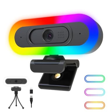 ToLuLu Streaming Webcam 2K 50FPS Web Cam, LED RGB Webcam with Microphone and Light, Autofocus Computer Camera with Cover and Tripod, Plug-Play USB Web cam for PC Desktop/MacBook Gaming Video Calling