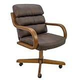 Chromcraft Douglas Casual Dining Chairs Classic Swivel Tilt Dining Chairs with Casters, Wooden Arm Metal Pedestal Base Chairs with Rolling Wheels for Kitchen & Dining Room