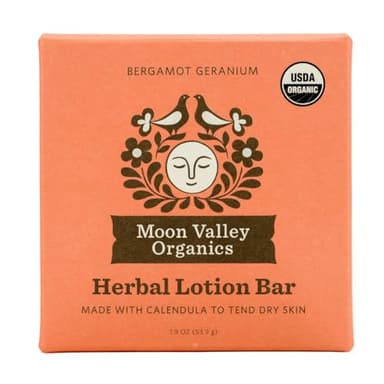 Moon Valley Organics Herbal Lotion Bar in Bergamot Geranium, Moon Melt Bar, Calendula and Comfrey, Beeswax, Heal and Restore Chapped Skin, Soothing