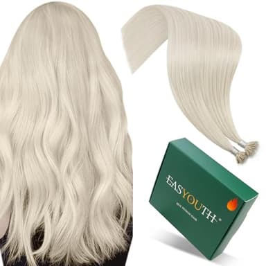 Easyouth Nano Bead Hair Extensions Human Hair Blonde 14 Inch 50G Nano Beads for Hair Extensions White Blonde Invisible Nano Ring Beads Human Hair Extension Cold Fusion 50S
