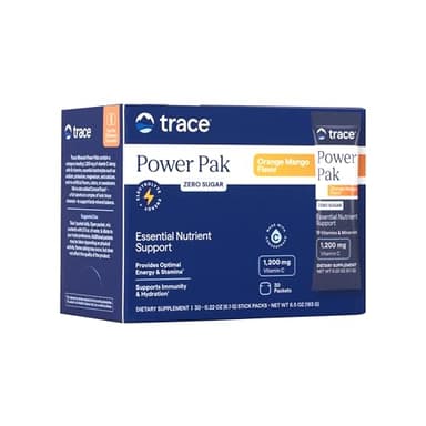 Trace Minerals Power Pak Multivitamin and Multimineral Packets - Electrolyte Support - 1200 mg Vitamin C plus 70+ Trace Minerals - Sugar Free - Orange Mango Flavor - 30 Packets