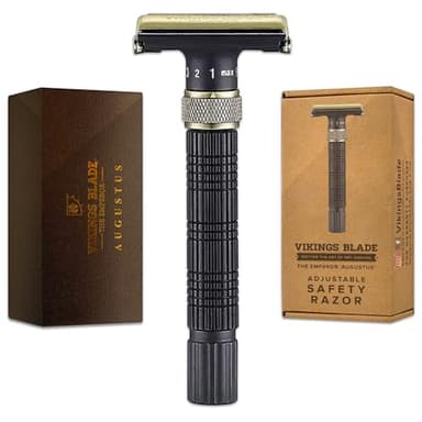 VIKINGS BLADE Adjustable Double Edge Safety Razor + Luxury Case. Smooth, Reusable, Eco-Friendly (The Emperor “Augustus”)