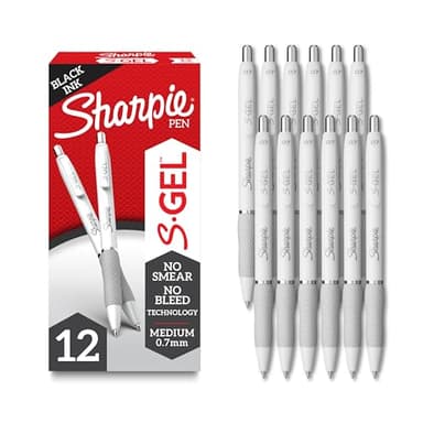 Sharpie S-Gel Gel Pens, Pearl White Body, Black Ink, Medium Point (0.7mm), 12 Count - For Journaling, Writing, Note-Taking, School, Office Supplies