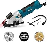 ENVENTOR Mini Circular Saw, 4.8A Electric Circular Saw Corded with Laser Guide, 4000RPM, 3 Saw Blades 3-3/8" Max Cutting Depth 1-1/16", Compact Hand Saw for Wood, Soft Metal, Tile, Plastic (Blue)