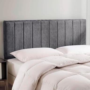 Hearth & Harbor Upholstered Queen Headboard - Easy Assemble Channel Stitched Headboard Queen Size - Wall Mounted Headboards with 3D Soundproof Wall Panels Peel & Stick Floating Headboards, Grey