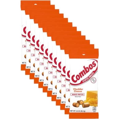COMBOS Stuffed Snacks Cheddar Cheese Baked Pretzel Snacks, 3.0 Oz Pretzels Individual Bags (Pack of 12)