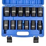 LLNDEI 3/4 inch Drive Impact Socket Set, 12 Piece Heavy Duty CR-MO Deep/Jumbo Sockets 6 Point Design, SAE 3/4" to 1-9/16", for Large Vehicle and Apparatus Maintenance