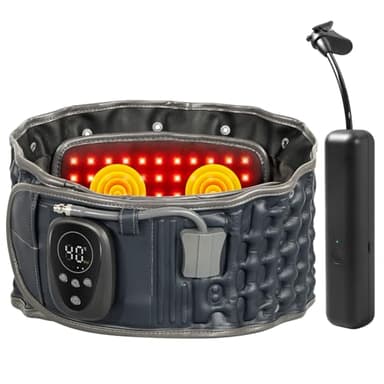 GINEKOO Red Light Therapy Decompression Back Belt with Heating, Vibration Massage & Electric Pump, Cordless Inflatable Back Brace for Lower Back Pain Relief, One Size Fits 29–49" Waist – Blue