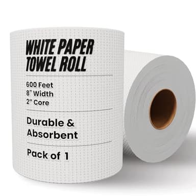 Restaurantware-Paper Towel Roll 600' x 1 Roll Long Paper Towel 8" Wide Hand Towel Roll 1 Ply Universal Dispenser 2" Core Hardwound High Absorbency Everyday Use For Commercial Washroom White