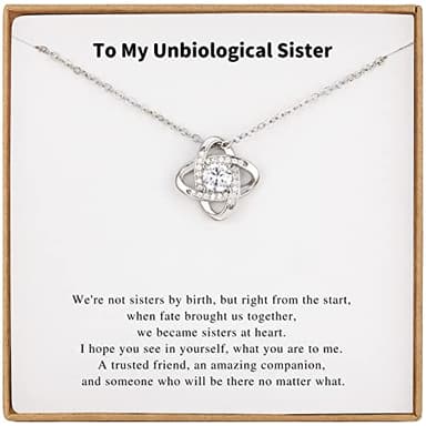 Famdecor Unbiological Sister Necklace Sterling Silver Rhinestone Knot Necklaces for Sister in Law Birthday Gifts Christmas Gifts