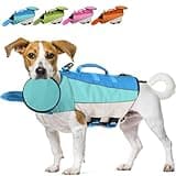 EMUST Dog Life Jacket, Ripstop Lifesaver with Rescue Handle, Adjustable Dog Flotation Vest for French Bulldog, Dachshund, Blue, Green, M