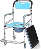 Shower Chair with Wheels 330 lbs Weight Capacity Bedside Commode Chair Rolling Bath Chair for Handicap, Toilet Chair for Elderly and Disabled (White, 330LB) (White)
