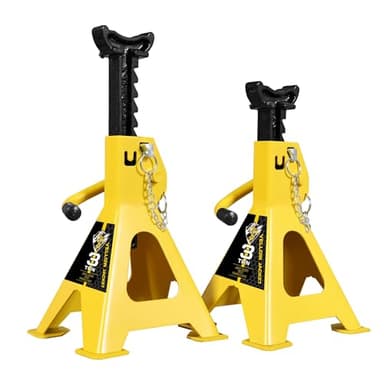 YELLOW JACKET Car Jack Stands 3 Ton with Double Locking and Large Foot Base for Lifting SUVS, Heavy Duty Steel, 6600 lb Capacity, 1 Pair, Yellow