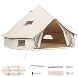 YITAHOME Canvas Bell Tent Cotton Canvas Yurt Tent 4 Season Waterproof Glamping Tents w/Stove Jack for Family Camping Outdoor Hunting Party (4M/13FT)