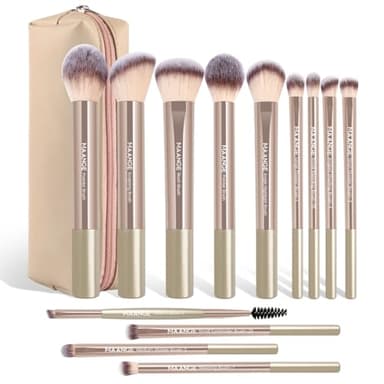 MAANGE 13 PCS Makeup Brushes Professional Make Up Brushes Premium Synthetic Powder Concealers Brushes Travel Makeup Brush Set with Case (Champagne)