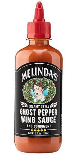 Melinda’s Ghost Pepper Wing Sauce - 12 Oz, 1 Pack - Gourmet Spicy Hot Sauce - Made with Fresh Ingredients, Ghost Peppers (Bhut Jolokia), Habanero Pepper, Carrot, Garlic, Lime - Vegan, Gluten Free