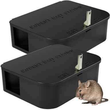 Rat Station Box with 1 Key, Complete Rodent Solution Keeps Rats Away, Pet & Child-Safe, Lock & Key Available, Reusable & Long-Lasting, Indoor & Outdoor, 2 Pack