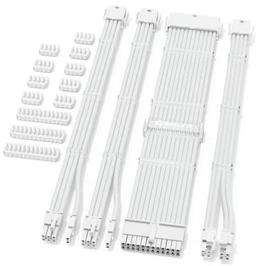Sirlyr 16AWG White PSU Cable Extension Kit - Premium Sleeved Cables with Gold-Plated PCIe Connectors, Includes 24-Pin ATX, 8-Pin EPS, Dual 8-Pin PCIe & Two Sets of Cable Combs