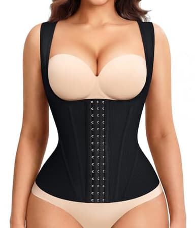 LODAY Waist Trainer for Women Corset Shapewear Tummy Control Postpartum Faja Body Shaper Waist Cincher(Black,Large)
