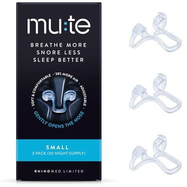 Mute by Rhinomed Nasal Dilator for Snore Reduction | Small 3pk | Increase Airflow | Anti Snoring Devices | Nasal Dilators for Sleeping | Internal Nasal Dilator | Snoring Solution | Transparent
