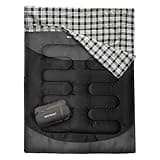 WKFAMOUT Cotton Flannel Double Sleeping Bag for Adults Machine Washable 2 Person Camping Sleeping Bag Queen Size Waterproof with Compression Sack for Cold Weather 3-4 Seasons