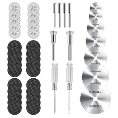 45Pcs gupawix Cutting Wheel Kit for Dremel Rotary Tools，Diamond Cutting Discs，HSS Circular Saw, Fiberglass Cut-Off Wheels with 6Pcs Mandrels Rotary Tool Accessories for Cutting Metal, Wood, Stone, PVC