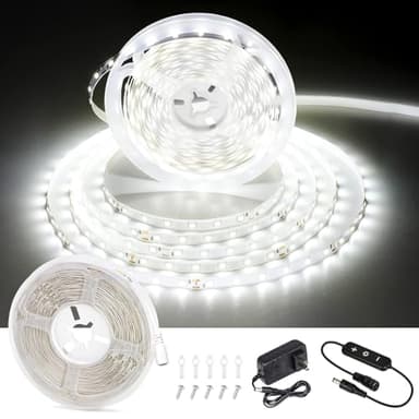CT CAPETRONIX White LED Strip Light, 49.2 Feet 24 Volt LED Light Strip White, 6000K Daylight Super Bright LED Tape Light for Bedroom, Kitchen, Closet, Cabinet, Mirror, Indoor(Dimmer Included)