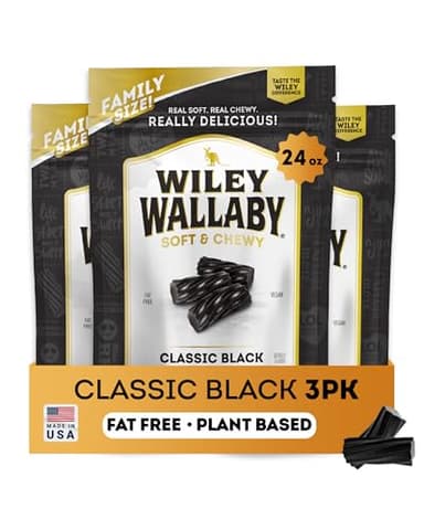 Wiley Wallaby Classic Black Licorice Candy, Soft & Chewy, 24oz, 3Pk