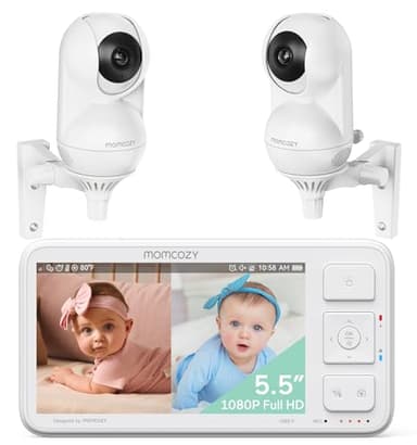 Momcozy Baby Monitor with 2 Cameras 5.5" 1080P Full HD Split Screen Video Baby Monitor with Camera and Audio, No WiFi 5800mAh Battery, ECO, VOX, Clear Night Vision 1640ft Range (SD Card not Included)