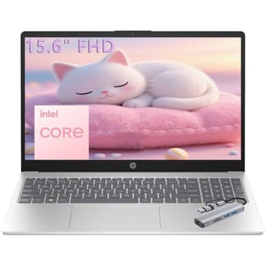 HP 15.6" FHD Laptop 2026 Edition with Copilot AI, 8GB RAM, 256GB SSD, Intel Processor, Long Battery Life, Lightweight 3.64 lbs, Microsoft 365, Windows 11 for Students & Office, with 5 in 1 hub